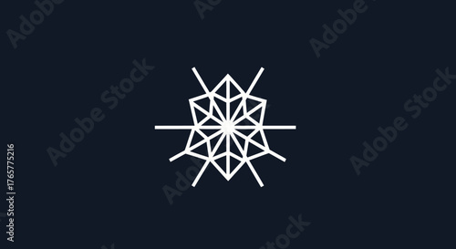 A white geometric design, resembling a cog or star, on a navy blue background