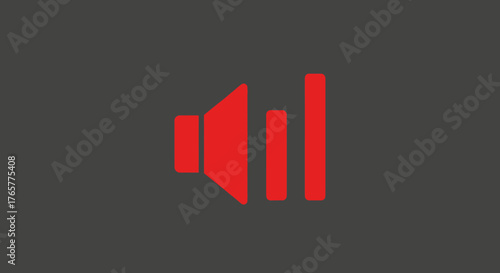Red speaker icon with bars on gray background. A sound symbol graphic for audio or volume control