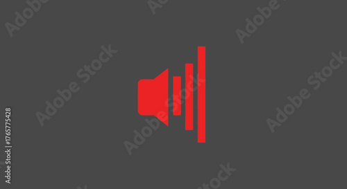 A red speaker icon with three vertical lines, against a dark gray backdrop