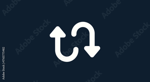 A white looping arrow icon, resembling two opposing curved arrows on a dark navy blue background