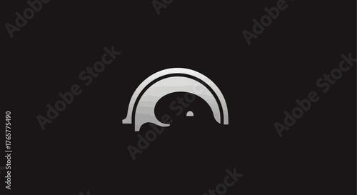 Abstract silver logo on black. Curved shapes create a stylized bird-like image. Clean design