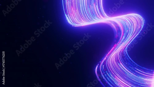 Closeup of Big data light speed flow. Abstract digital data stream of quantum computing. Cyberspace of qubit trail waves. Modern tech information transmission.