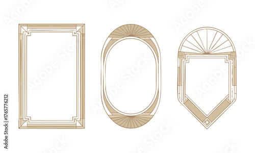 Geometric Gold Outline Set — Art Deco Frames for Branding and Design Vector Borders illustration, easily editable.