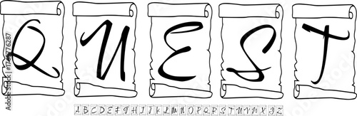 Quest Fantasy Font – Handwritten Adventure Alphabet on Ancient Scrolls for RPG and Magic Designs
