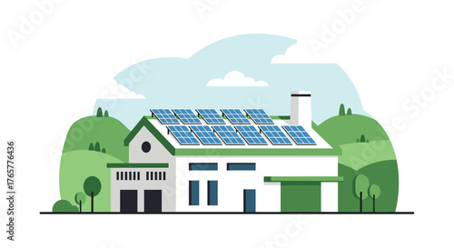 Modern eco-friendly home with solar panels generating clean energy, promoting sustainability and green living for the future