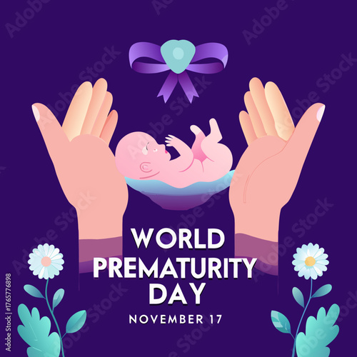 World Prematurity Day Poster Vector Illustration | Awareness Design for Preterm Baby Health and Care