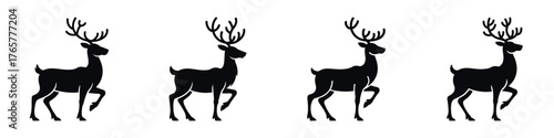 Christmas Reindeer Silhouette Vector Set – Elegant Deer Illustrations for Festive Holiday Design, Santa’s Sleigh Animal Symbol for Winter Celebration, Christmas Decoration, and Seasonal Art