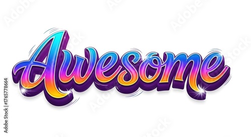 Colorful and vibrant 3D lettering spelling awesome with gradient effects on a white background