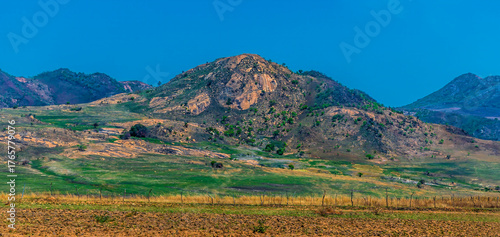 A view towards the rocky hillside slopes on the border of  South Africa and Eswatini in Springtime
