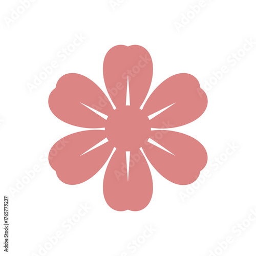 A stylized, simple, and elegant pink flower icon with six petals against a clean white background, representing nature and beauty