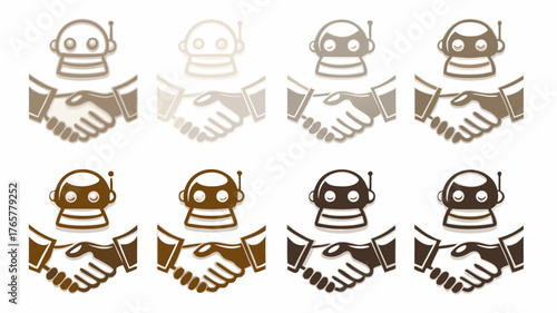 Automated partnership handshake symbolizing modern tech collaborations, showcasing robotic integration for innovative solutions and efficient business deals, vector origin