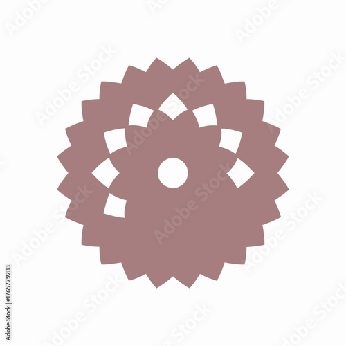 Abstract floral-like geometric pattern with layered petals and central circular motif, presented in a muted rose gold hue