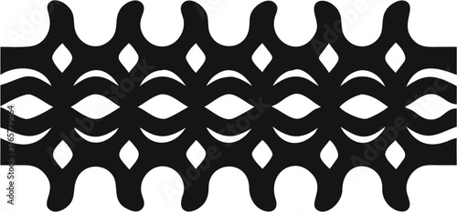 Black and white abstract pattern with curved lines and diamond shapes creating a decorative border design | editable eps vectors silhouette