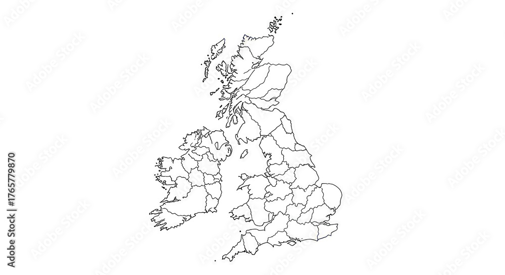 Obraz premium Detailed outline map illustrating the regions within the British Isles and the island of Ireland
