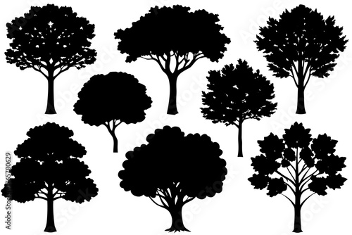 set of Tree Silhouette Vector Pack Isolated on White Background