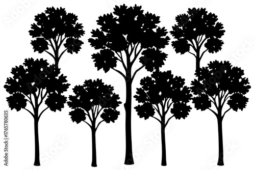Tree Silhouette Vector Pack Isolated on White Background
