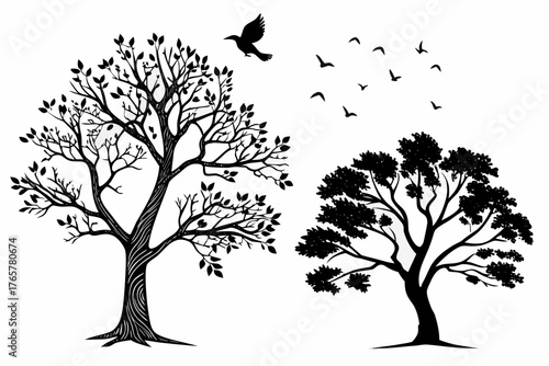 set of Tree Silhouette Vector Pack Isolated on White Background