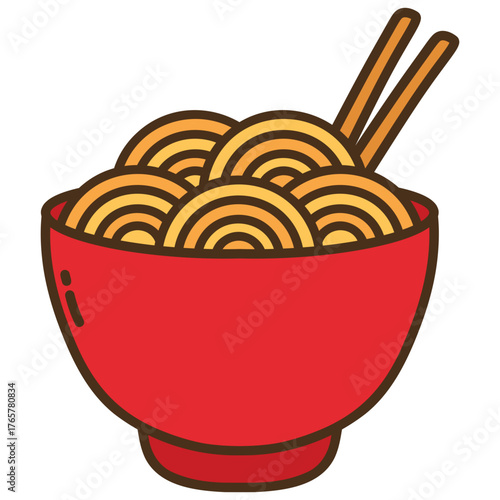 Illustration of Noodles in a Bowl with Chopsticks