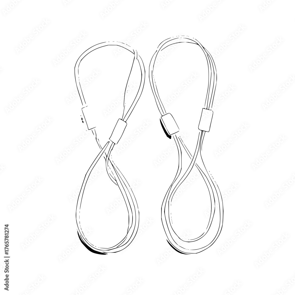 Fototapeta premium Two identical looped cords with adjustable sliders displayed side by side in a white background space