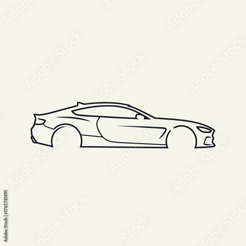 Minimalist line drawing of a sleek coupe car, showcasing its elegant side profile and design.