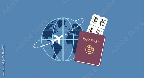 Dream vacation awaits! Passport, tickets, and globe with airplane illustrate travel, adventure, and global exploration for your next getaway