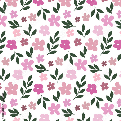 pink floral clusters with dark green leaf accents