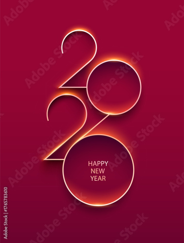 Happy New year 2026. Elegant thin numbering design on red background. Greeting card with calendar date.