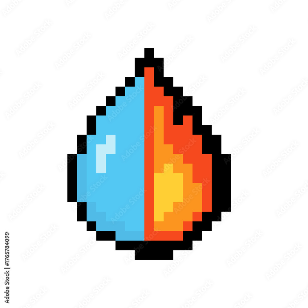 Fototapeta premium Pixel Art Water Drop and Fire Flame Combined