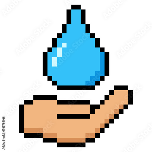 Pixel Art Hand Catching Water Drop