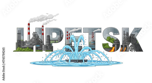 Lipetsk Industrial City Landscape with Fountain