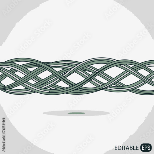 A detailed vector illustration of an interwoven green cable pattern on a light gray background.