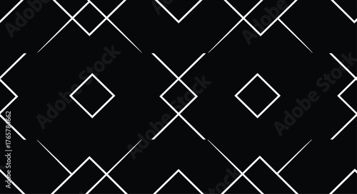 Modern geometric pattern featuring sharp white lines and diamond shapes on a stark black background, creating a bold, minimalist aesthetic for design projects