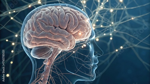 A digital illustration of a human brain with neural pathways, showcasing the complexity of the nervous system and brain function.