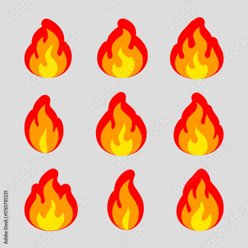 Set of Fire flames, Campfire and Fire Blaze isolated vector illustration.