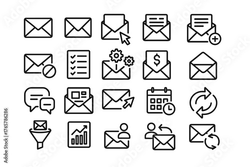 outline Icons for representing email, managing letters, or marketing campaigns.