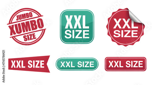Bold XXL and Jumbo Size labels and badges create immediate visual impact for apparel and retail promotions, driving sales.