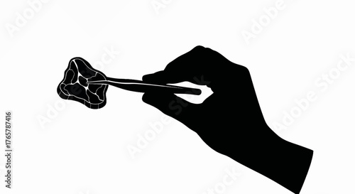 Silhouette of a hand with tweezers holding a biological specimen. Minimalist science and research vector icon for laboratory analysis