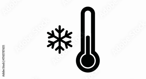 Cold weather icon with a snowflake and thermometer. Minimalist flat design glyph. Vector symbol for freezing temperature and winter forecast