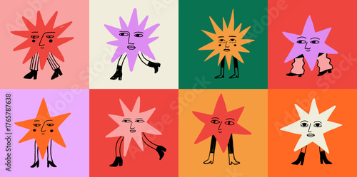 Hand drawn Christmas star decoration cartoon characters