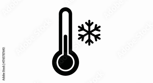 Cold temperature weather icon. Thermometer and snowflake symbol for winter forecast. Minimalist flat vector graphic isolated on white background