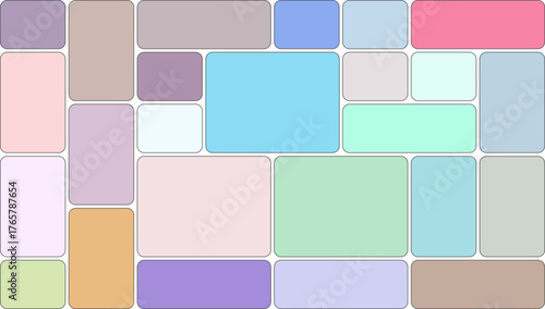 Abstract collage of pastel colored geometric shapes and rectangles