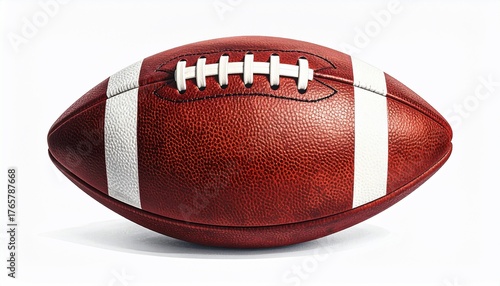 A high-angle photograph of a detailed, new american football, isolated on white