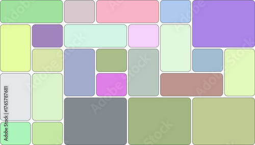 Abstract geometric pattern of rounded rectangles and squares in pastel colors