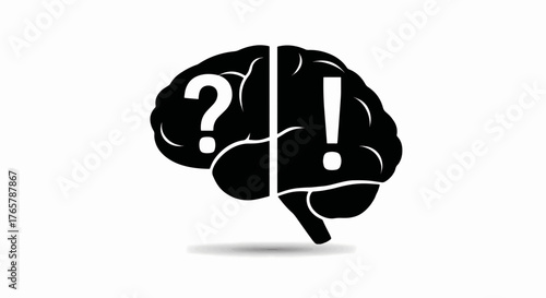 Brain icon with question and exclamation marks. Problem solving and creative idea concept. Minimalist flat vector illustration