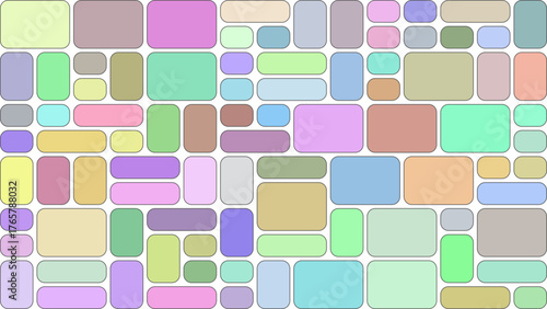 Abstract arrangement of pastel colored rounded rectangles and squares