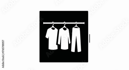 Wardrobe and clothing flat icon. Clothes hanging on a rack symbol. Minimalist vector illustration for fashion or laundry service