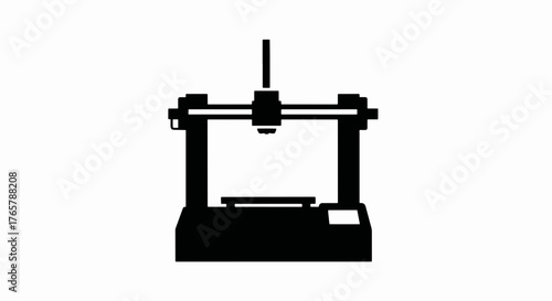 3D printer flat icon. Additive manufacturing and rapid prototyping technology symbol. Minimalist black silhouette vector illustration isolated on white background.
