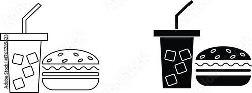 hamburger and soft drink  icon vector graphic illustration  with white background flat hand made icon fill icon .