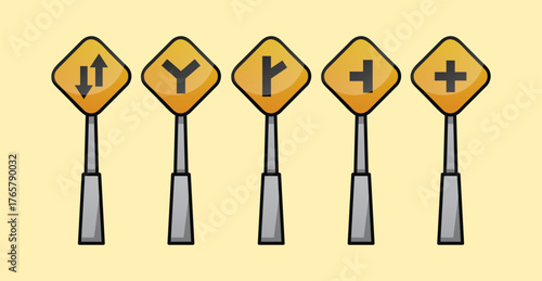 Bright color road sign vector with pole, perfect for education, infographic, and transport design