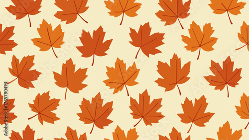 Seamless Maple Leaf Pattern in Autumn Colors – Stylized Orange and Brown Leaves on Beige Background for Seasonal Decor, Textile Design, and Fall-Themed Visual Projects
